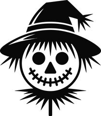 Whimsical Scarecrow Silhouette Vector Illustration in Black and White, a Charming Depiction of an Autumnal Figure, Isolated on a Transparent Background, Perfect for Seasonal Designs