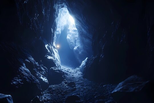 Explorer crawling narrow cave passage