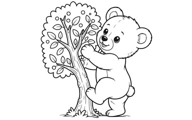 Fototapeta premium Teddy bear climbing a tree
