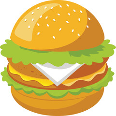 Crispy fish burger with tartar sauce and lemon slice vector illustration