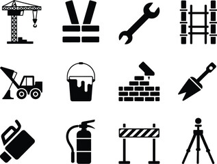 Fototapeta premium Collection of construction and safety icons representing tools and equipment