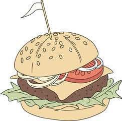 Delicious cheeseburger illustration with fresh ingredients and bold colors