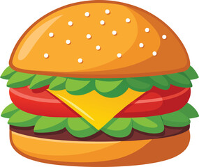 Delicious cheeseburger illustration with vibrant colors and classic fonts