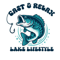 Gone Fishin’ Lifestyle Retro Bass Fishing Vector T-Shirt Design illustration, typography, t-shirt design,  banner and logo design, easily editable 