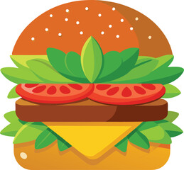 Delicious and healthy vegan burger with fresh toppings illustration