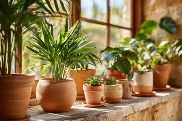Collection of potted plants on a shelf