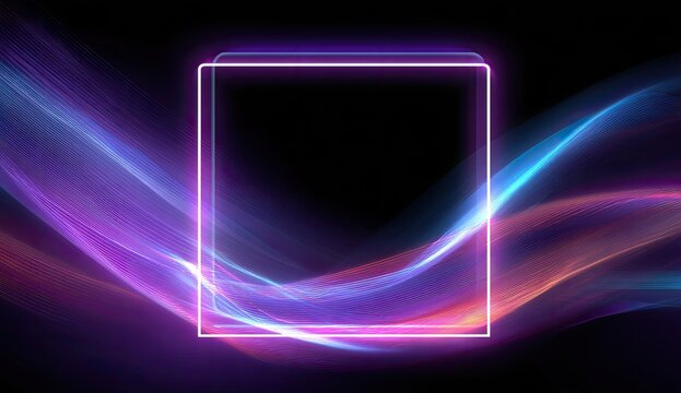 Abstract glowing neon square frame - Powered by Adobe