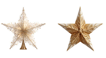 Two transparent background, golden star tree topper, christmas decoration, png