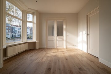 Fototapeta premium Empty room with sunlight and wooden floor