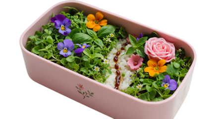 beautiful floral bento box with vibrant flowers on transparent background