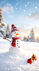 Obraz premium Schneemann in Winterlandschaft 
