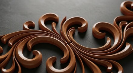 Wooden Ornamental Swirls on Dark Background
