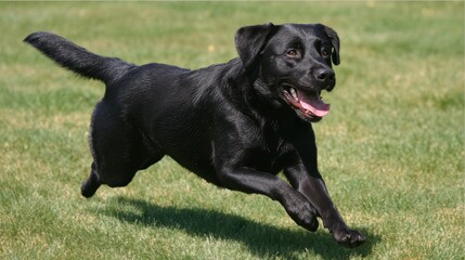 Energetic Black Labrador Retriever in Full Sprint - Joyful Action Outdoor Scene