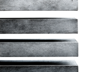 Four stacked horizontal gray industrial metal bars.