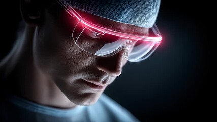 Smart Medical Expert Wearing Tech Goggles Deeply Focused - Powered by Adobe