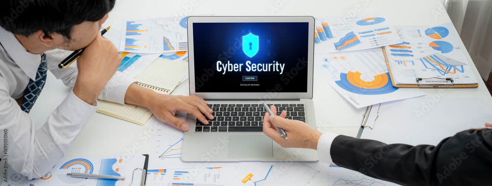 Wall mural cyber security system on computer screen protect private information brisk from hacker and cyber att