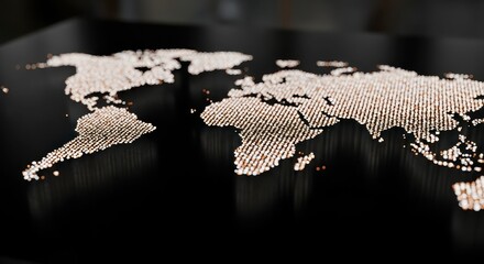 World Map Made of Lights on Black Surface