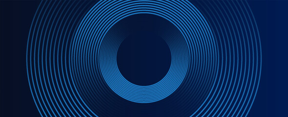 Blue abstract background with glowing circles. Swirl circular lines pattern. Geometric spiral. Twirl element. Modern graphic design. Futuristic technology concept. Vector illustration