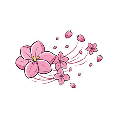 Fototapeta premium Elegant cherry blossom petals gently falling with a soft wind effect