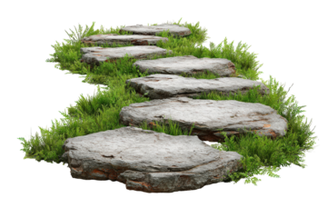 Winding garden path of natural stone stepping stones.