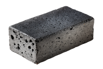 A single porous dark gray construction brick isolated.