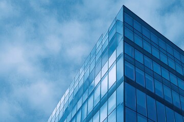 Obraz premium Modern glass office building corner against a cloudy sky