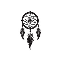Fototapeta premium Dream catcher silhouette, Dreamcatcher Drawing vector clean black silhouette design white background, Dream Catcher Icon