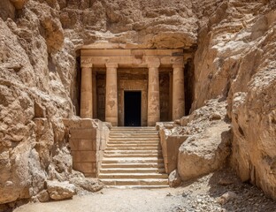 Ancient stone doorway carved into a rock face