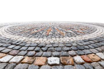 Ancient cobblestone road arranged in a circular design.