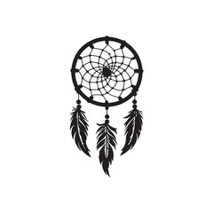 Fototapeta premium Dream catcher silhouette, Dreamcatcher Drawing vector clean black silhouette design white background, Dream Catcher Icon