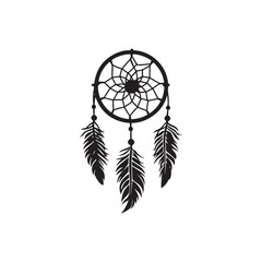 Fototapeta premium Dream catcher silhouette, Dreamcatcher Drawing vector clean black silhouette design white background, Dream Catcher Icon