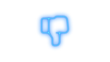 Illustration of blue neon thumbs down icon isolated on transparent background, representing disapproval, disagreement, and negative feedback in a sleek and modern design