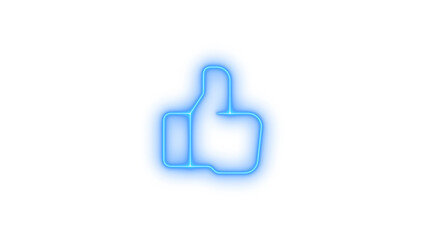 Obraz premium Illustration of blue neon thumbs up icon isolated on transparent background, symbolizing approval, agreement, and positive feedback in a modern and eyecatching design
