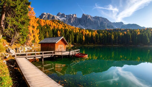 Autumnal mountain lake cabin - Powered by Adobe
