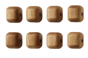 Set of eight natural light brown wooden beads for crafting.