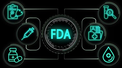 Futuristic FDA (Food and Drug Administration) Interface, FDA Approval and Medical Research Dashboard, Healthcare Regulation and Pharmaceutical Process, Medical Compliance and Government Oversight. - Powered by Adobe