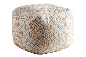 Upholstered round pouf with a modern geometric pattern isolated.