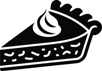 Whipped Cream Pie Slice Silhouette Vector Illustration: A Black and White Dessert Design, Topped with Cream, Perfect for Autumnal Themes, Featuring a Classic Pastry Shape