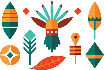 Indigenous peoples day icons collection featuring feathers and tribal designs vector eps