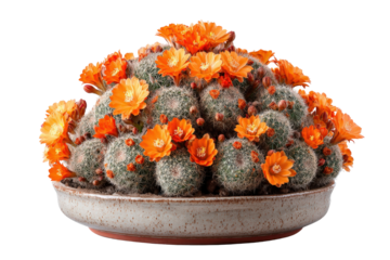 A beautiful cluster of blooming cacti with vibrant orange flowers.