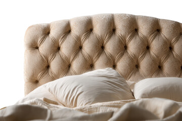 Fototapeta premium Elegant Classic Upholstered Bed with a Soft Tufted Headboard.