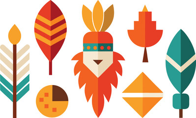 Indigenous peoples day collection vector icons feathers tribal art scalable eps illustration