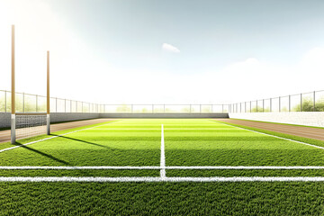 Fototapeta premium Realistic outdoor rugby field with goalposts under clear sky