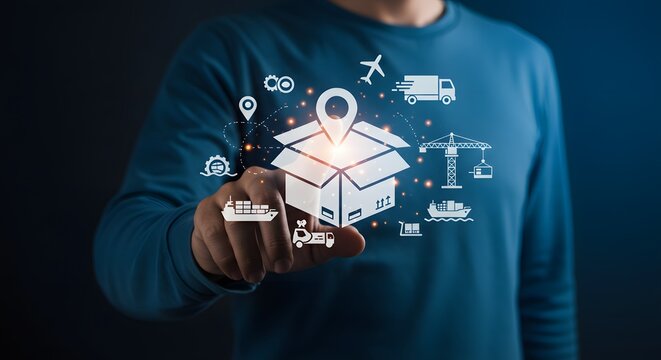 Logistics and Supply Chain Management Concept: Icons of Shipping and Delivery