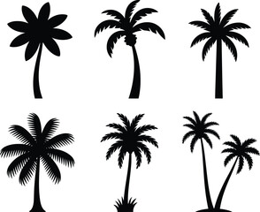 set of palm trees silhouettes