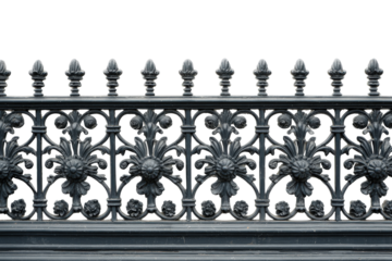 Ornate black wrought iron fence with decorative details.