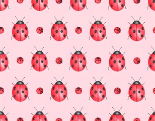 Watercolor ladybug pattern on a light pink background