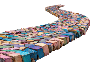A long winding road paved with colorful blocks.