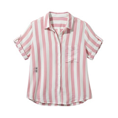 Pink and white striped shortsleeve buttonup shirt for women
