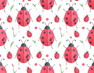 Watercolor ladybug pattern on white background (1)